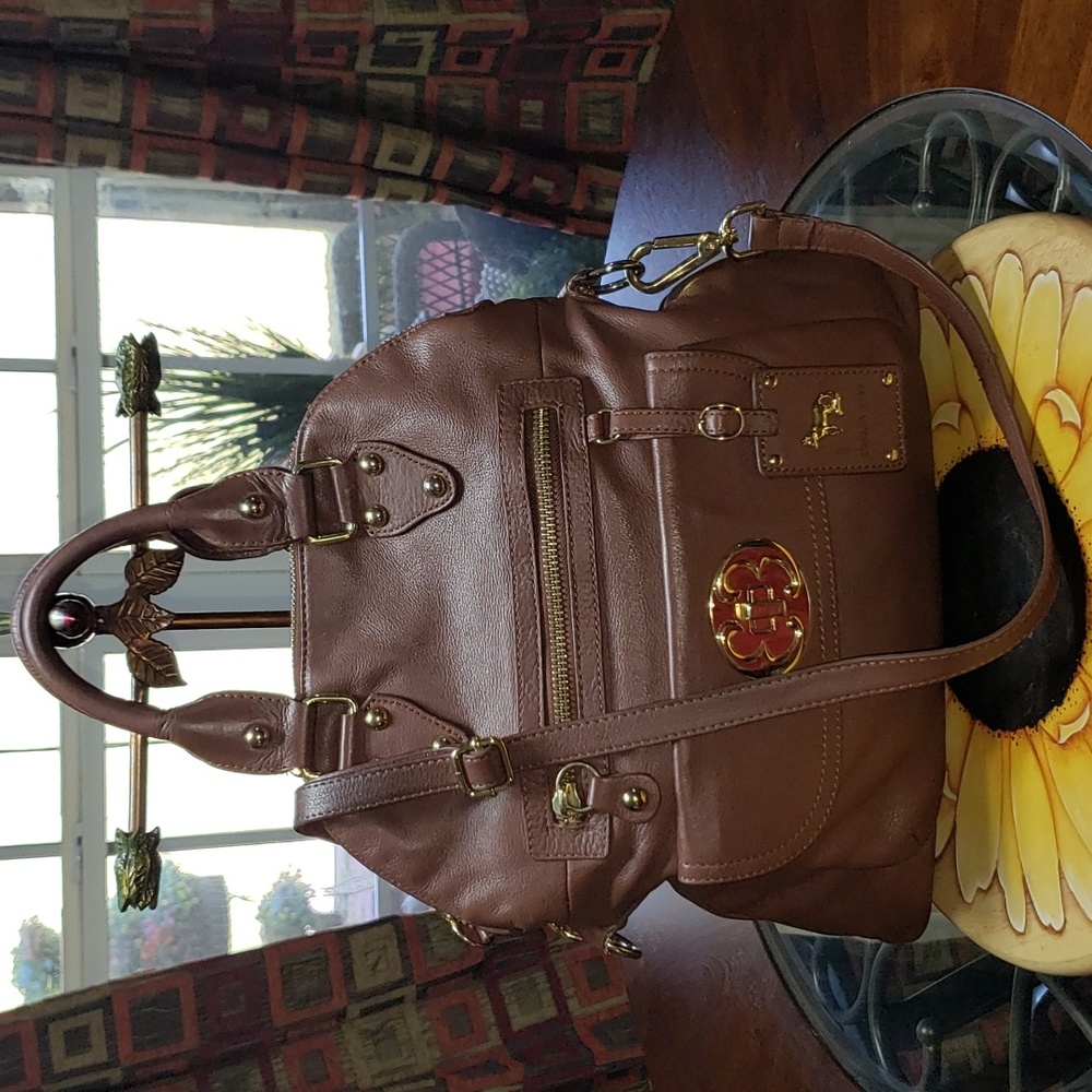 Emma Fox Brown Faux Leather Crossbody Satchel